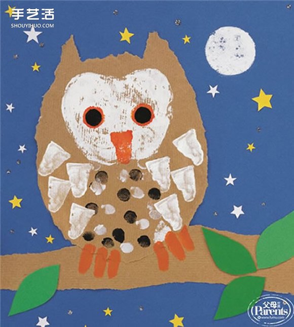撕紙和手指畫(huà)的融合 幼兒貓頭鷹裝飾畫(huà)制作 -  rpnrmr.com