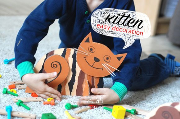 幼兒園手工制作貓咪 硬紙板小貓的做法圖解 -  rpnrmr.com