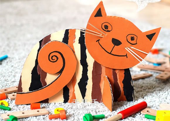 幼兒園手工制作貓咪 硬紙板小貓的做法圖解 -  rpnrmr.com