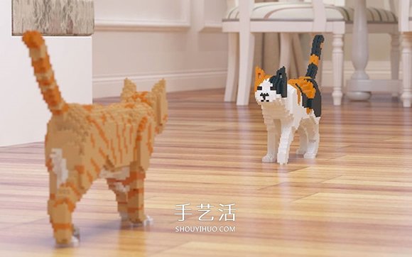 用迷你樂(lè)高積木DIY立體貓咪模型的作品圖片 -  rpnrmr.com