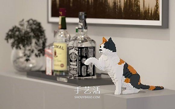 用迷你樂(lè)高積木DIY立體貓咪模型的作品圖片 -  rpnrmr.com