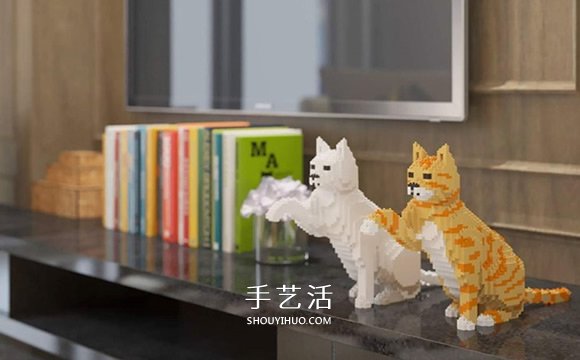 用迷你樂(lè)高積木DIY立體貓咪模型的作品圖片 -  rpnrmr.com