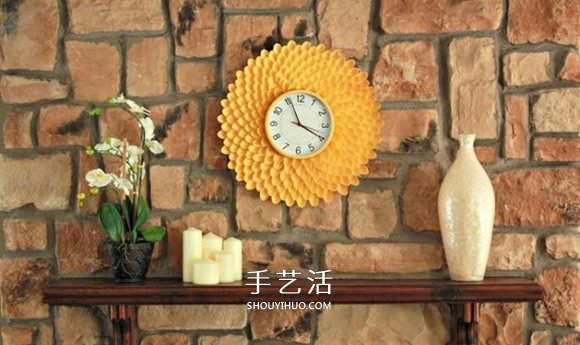 一次性勺子手工制作漂亮的野菊花掛鐘圖解 -  rpnrmr.com