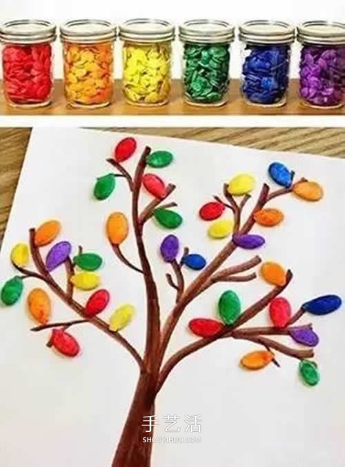 南瓜籽手工制作大樹 幼兒園簡單大樹拼貼畫 -  rpnrmr.com