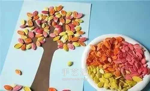 南瓜籽手工制作大樹 幼兒園簡單大樹拼貼畫 -  rpnrmr.com
