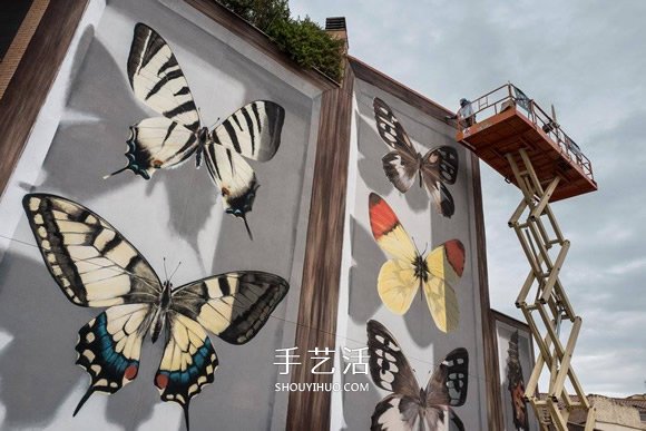 巨型墻壁涂鴉 整幢公寓墻壁都變成了蝴蝶標(biāo)本 -  rpnrmr.com