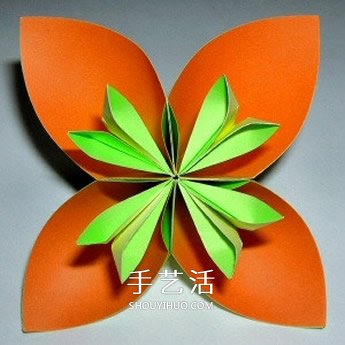 四瓣花的折紙方法圖解 六個(gè)組合成美麗花球 -  rpnrmr.com