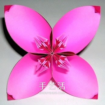 四瓣花的折紙方法圖解 六個(gè)組合成美麗花球 -  rpnrmr.com