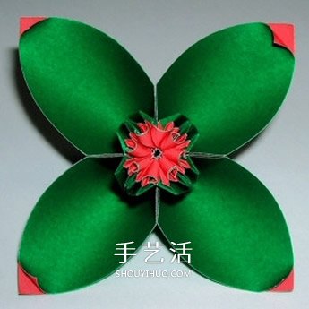 四瓣花的折紙方法圖解 六個(gè)組合成美麗花球 -  rpnrmr.com