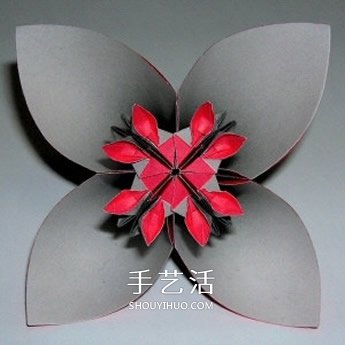 四瓣花的折紙方法圖解 六個(gè)組合成美麗花球 -  rpnrmr.com