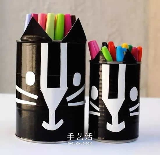 奶粉罐做小黑貓筆筒 卡通筆筒用奶粉罐制作 -  rpnrmr.com