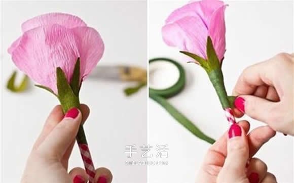 皺紋紙?jiān)录净ㄊ止ぶ谱?月季用皺紋紙做的教程 -  rpnrmr.com