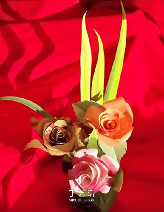 卡紙玫瑰花的做法圖解 簡單彩色紙玫瑰制作 -  rpnrmr.com