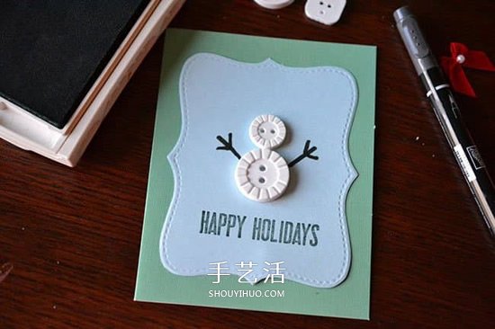 精致圣誕賀卡的做法 紐扣雪人圣誕賀卡DIY -  rpnrmr.com