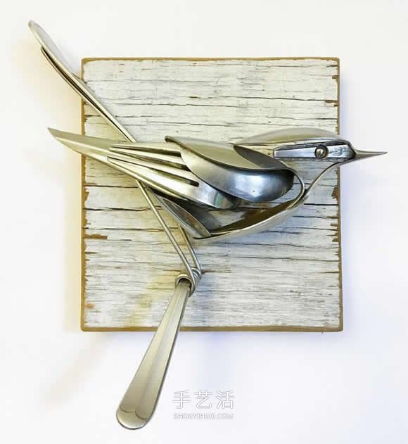 竟然是用勺子做的 精致的小鳥(niǎo)雕塑手工藝品 -  rpnrmr.com
