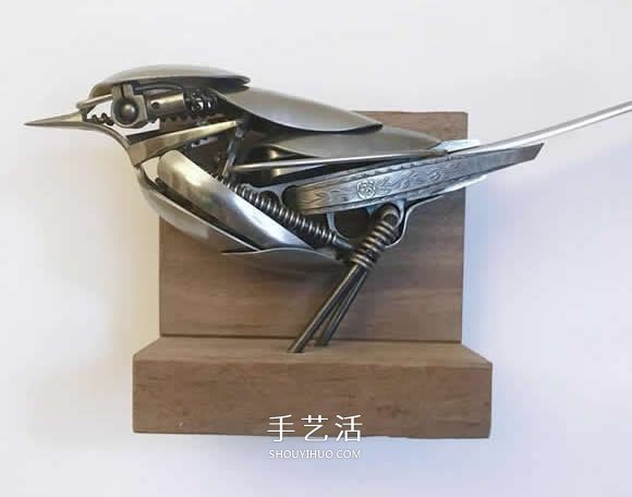 竟然是用勺子做的 精致的小鳥(niǎo)雕塑手工藝品 -  rpnrmr.com