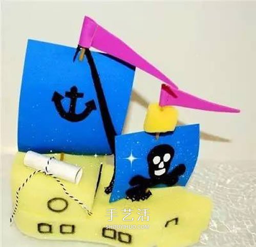 幼兒園手工海盜船制作 清潔海綿做玩具小船 -  rpnrmr.com