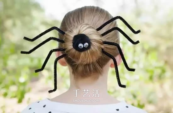 萬(wàn)圣節(jié)惡搞女生發(fā)飾DIY 扭扭棒做蜘蛛發(fā)飾圖解 -  rpnrmr.com