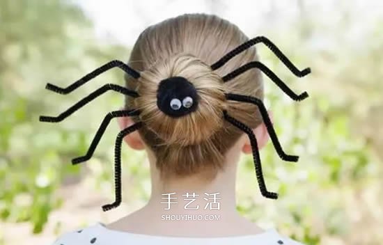 萬(wàn)圣節(jié)惡搞女生發(fā)飾DIY 扭扭棒做蜘蛛發(fā)飾圖解 -  rpnrmr.com