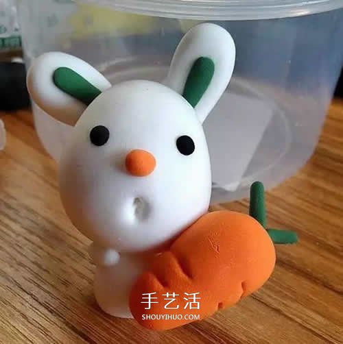 抱胡蘿卜的小白兔超輕粘土手工制作圖解 -  rpnrmr.com