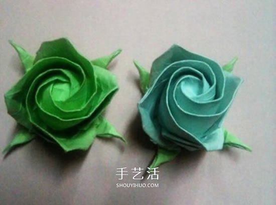 一張紙折玫瑰花的圖解教程 連花萼也一起折出 -  rpnrmr.com