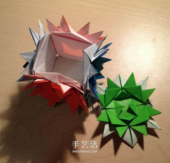 立體組合刺球的折法 帶刺花球的折紙圖解 -  rpnrmr.com