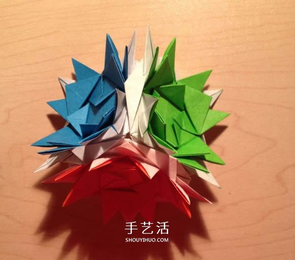 立體組合刺球的折法 帶刺花球的折紙圖解 -  rpnrmr.com