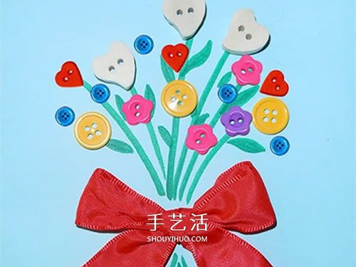 簡(jiǎn)單紐扣小手工 DIY漂亮母親節(jié)花束賀卡教程 -  rpnrmr.com