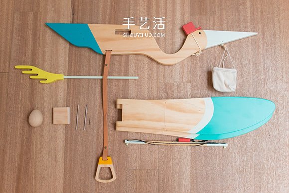 手工制作木頭玩具送子鳥(niǎo) 拉下拉環(huán)扇動(dòng)翅膀飛行 -  rpnrmr.com