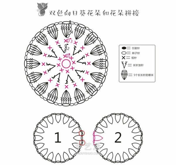 方形帶流蘇坐墊的鉤法圖解 雙色向日葵圖案~ -  rpnrmr.com
