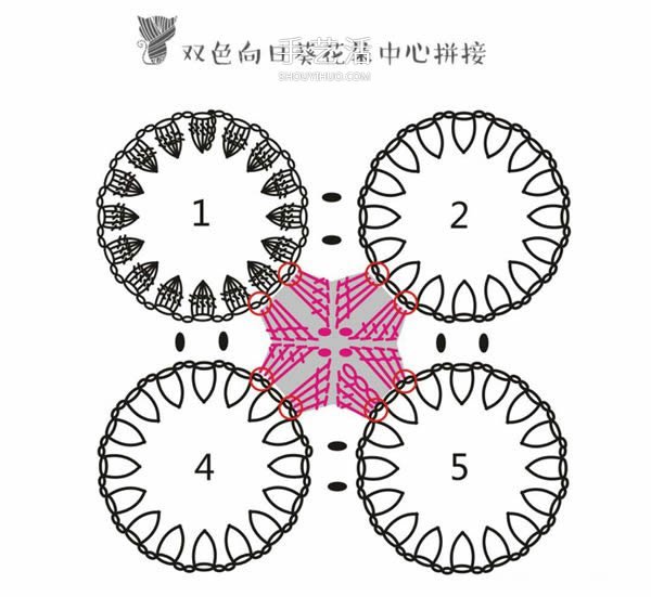 方形帶流蘇坐墊的鉤法圖解 雙色向日葵圖案~ -  rpnrmr.com