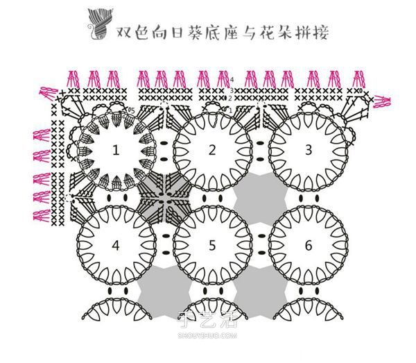 方形帶流蘇坐墊的鉤法圖解 雙色向日葵圖案~ -  rpnrmr.com