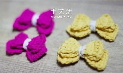 毛線蝴蝶結(jié)的編織方法 鉤針編迷你蝴蝶結(jié)飾品 -  rpnrmr.com