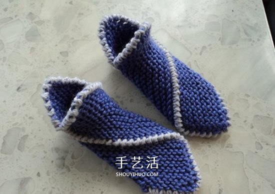 兩種毛線搭配 手工編織漂亮地板鞋的織法圖解 -  rpnrmr.com