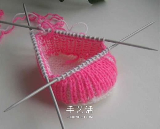 女寶寶保暖毛線鞋編織圖解 帶扣帶和花朵裝飾 -  rpnrmr.com