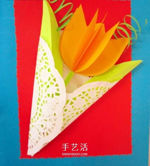 卡紙做立體的郁金香花 美麗花束賀卡送媽媽 -  rpnrmr.com