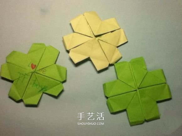 折疊四個愛心 組合成代表幸運的四葉草圖解 -  rpnrmr.com