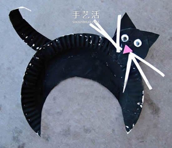 紙盤環(huán)保小制作 幼兒園手工做小黑貓的教程 -  rpnrmr.com