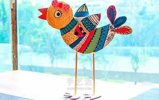 幼兒園硬紙板廢物利用 手工做一只多彩的小鳥 -  rpnrmr.com