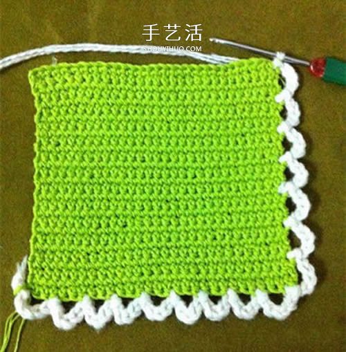 小巧可愛帶掛環(huán) 正方形杯墊的鉤針編織圖解 -  rpnrmr.com