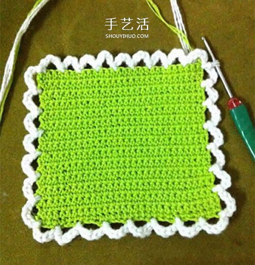 小巧可愛帶掛環(huán) 正方形杯墊的鉤針編織圖解 -  rpnrmr.com