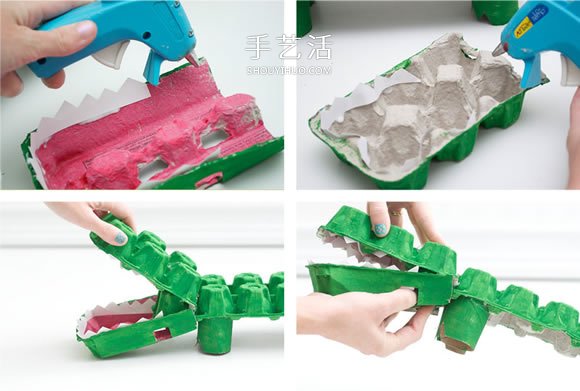 幼兒園用雞蛋盒手工制作鱷魚的方法教程 -  rpnrmr.com