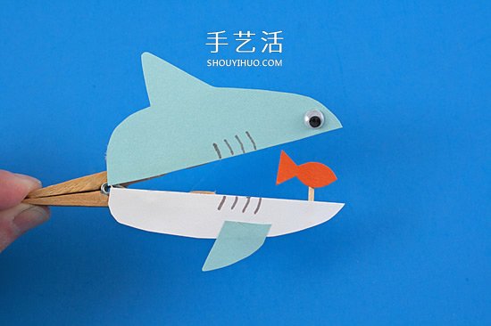 木夾子手工制作鯊魚玩具 嘴巴開閉吞吃小魚 -  rpnrmr.com