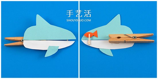 木夾子手工制作鯊魚玩具 嘴巴開閉吞吃小魚 -  rpnrmr.com