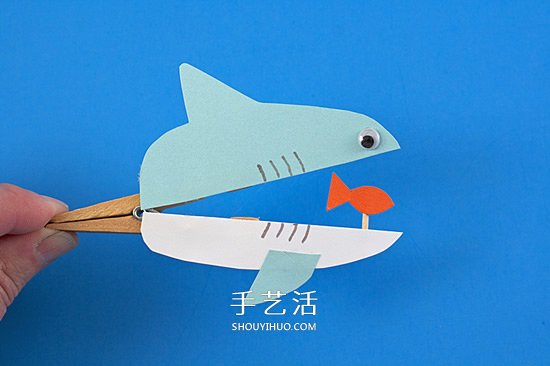 木夾子手工制作鯊魚玩具 嘴巴開閉吞吃小魚 -  rpnrmr.com