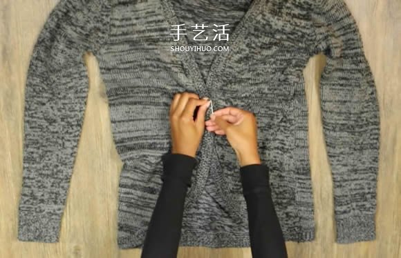 普通開衫毛衣改造 DIY露肩皺褶上衣的方法 -  rpnrmr.com