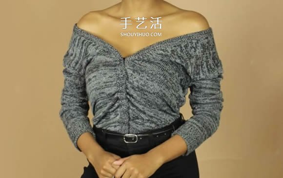 普通開衫毛衣改造 DIY露肩皺褶上衣的方法 -  rpnrmr.com