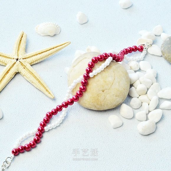 自制紅白兩色華麗珍珠手鏈的方法圖解 -  rpnrmr.com