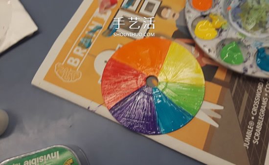 舊光盤(pán)手工制作彩虹陀螺玩具的教程 -  rpnrmr.com