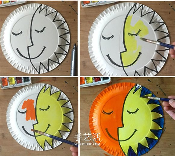 幼兒園用紙盤做太陽月亮掛飾的教程 -  rpnrmr.com